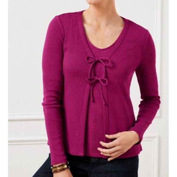 Talbots Plus Size Ribbed Tie Front Cardigan Sweater Size 1X - Picture 1 of 7